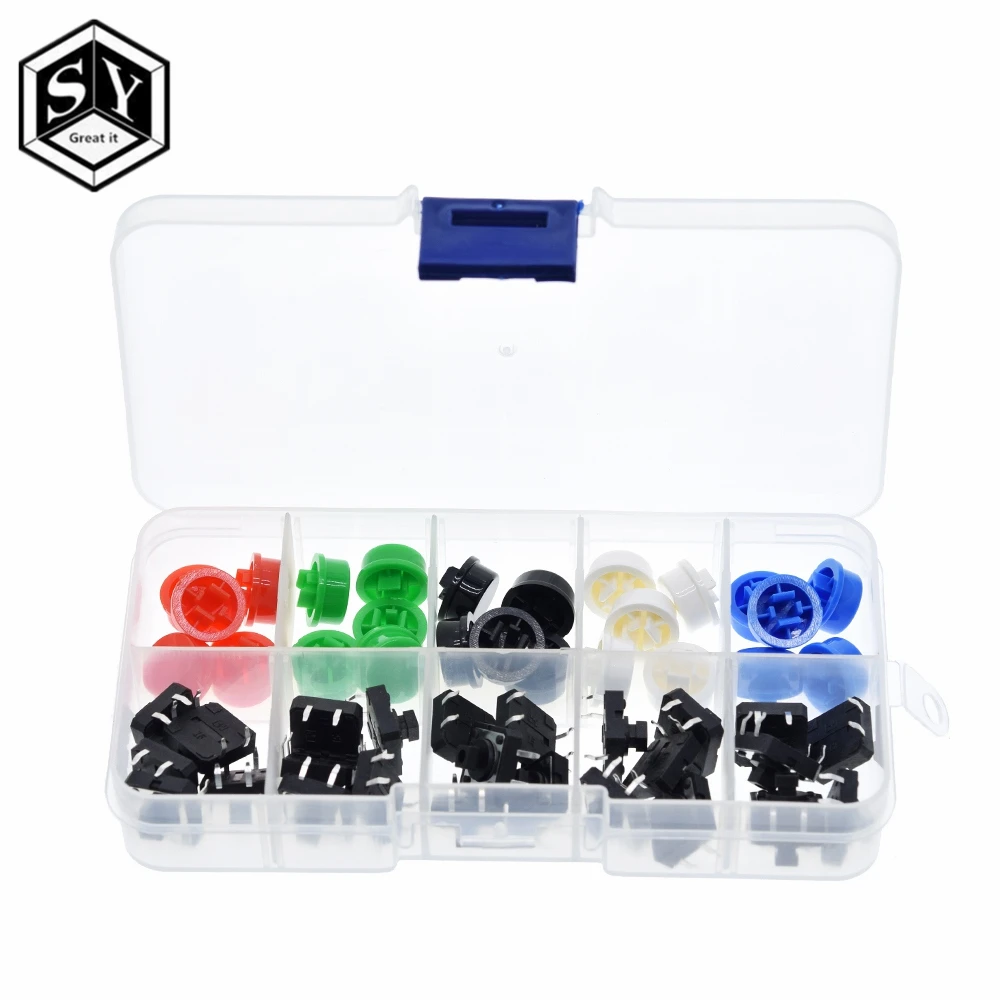 25PCS Tactile Push Button Switch Momentary 12*12*7.3MM Micro switch button + 25PCS Tact Cap(5 colors) for Arduino Switch
25PCS Tactile Push Button Switch Momentary 12*12*7.3MM Micro switch button + 25PCS Tact Cap(5 colors) for Arduino Switch
