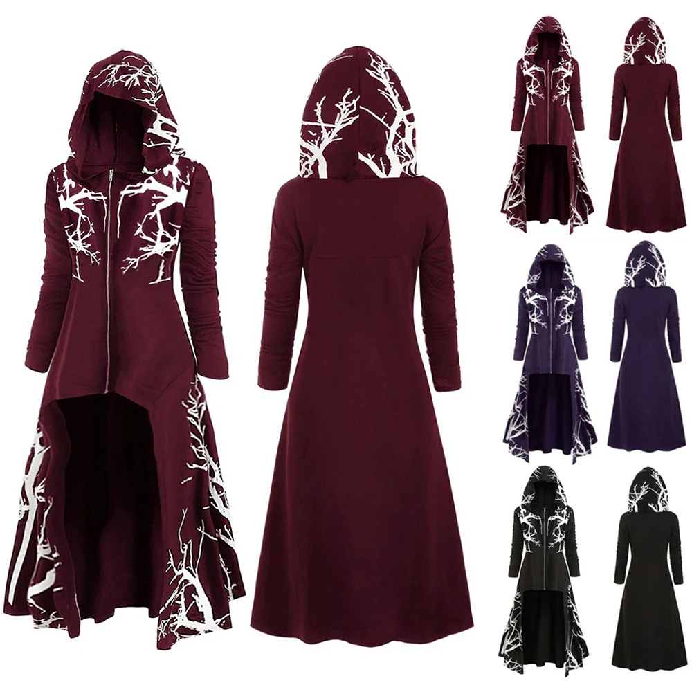 Spring Autumn Women Festival Gothic Solid Halloween Coat Printed Short Front Long Back Irregular Zipper Cloak Hooded Cape D30
Spring Autumn Women Festival Gothic Solid Halloween Coat Printed Short Front Long Back Irregular Zipper Cloak Hooded Cape D30