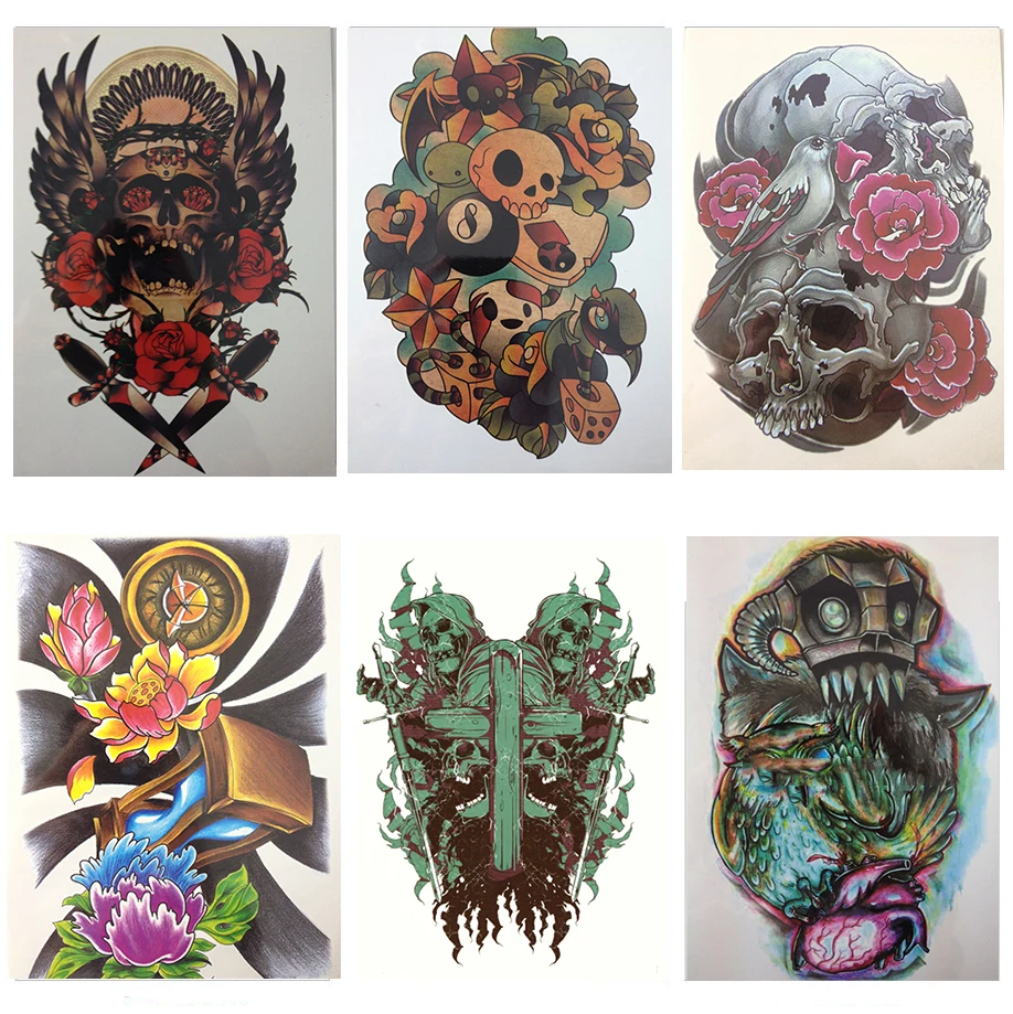 High Quality 21 X 15 CM Gold Skull Decals Body Art Decal Waterproof Tattoo | Красота и здоровье