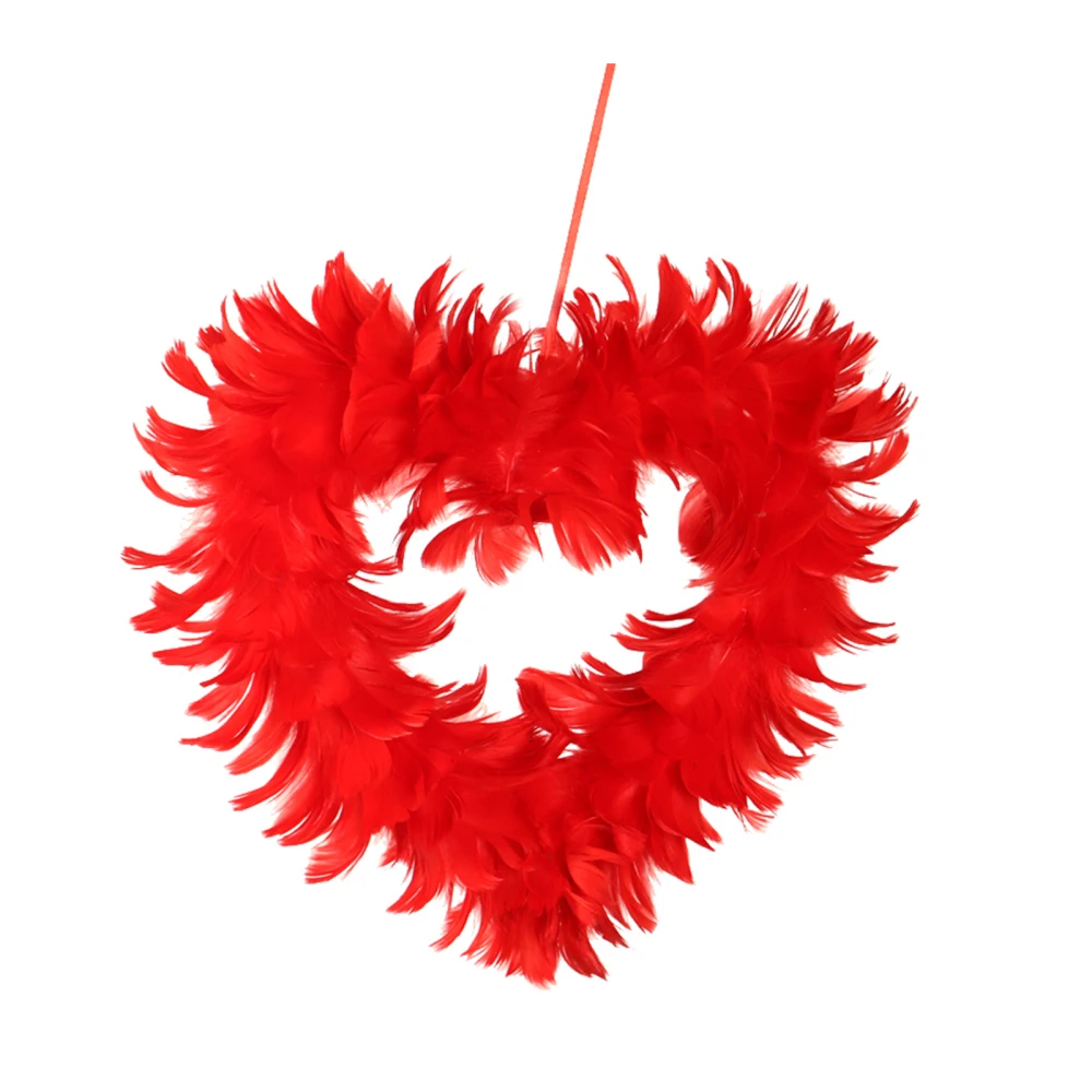 

Creative Heart-shaped Valentine's Day Ornaments Red Foam Gift Hanging Pendant Unique Feather Wreath Door Decoration