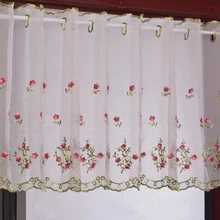 

Lace Pastoral Embroidered Floral Short Voile Curtains Perspective Pelmet Valance For Kitchen Bathroom Indoor Balcony Bay Window