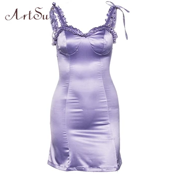 ArtSu 2020 High Quality Satin Purple Mini Party Dress Women Elegant Bodycon Lace Up Night Club Dresses Summer New ASDR60658 
ArtSu 2020 High Quality Satin Purple Mini Party Dress Women Elegant Bodycon Lace Up Night Club Dresses Summer New ASDR60658