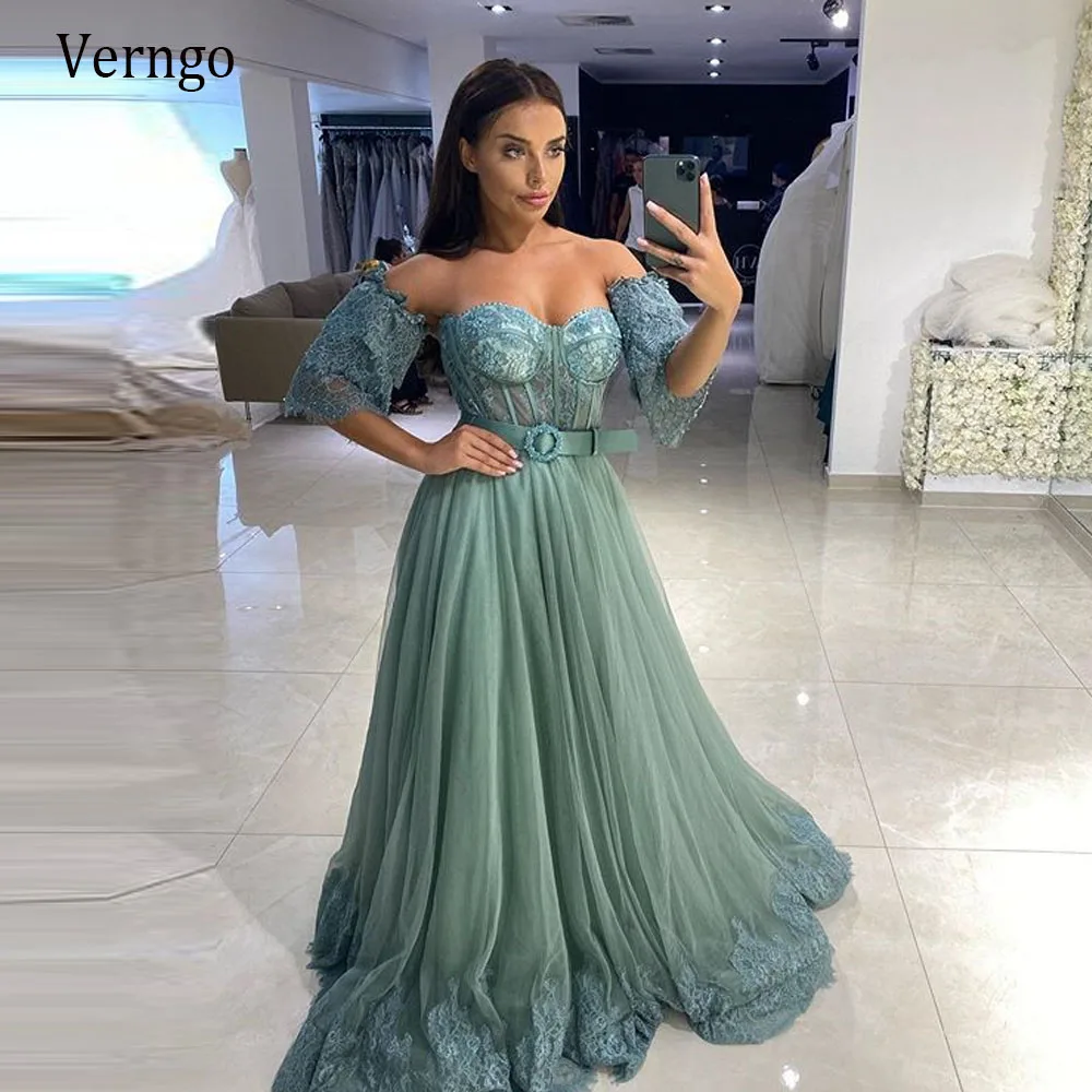 Verngo 2021 Dusty Green Lace Applique Tulle Evening Dresses With Sleeves A Line Sweetheart Sexy Long Prom Gowns Formal Dress
Verngo 2021 Dusty Green Lace Applique Tulle Evening Dresses With Sleeves A Line Sweetheart Sexy Long Prom Gowns Formal Dress