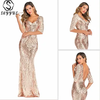 Skyyue Formal Dress Half Sleeve Sequined V-Neck Floor-Length Robe De Soiree YM050 2019 Backless Elegant Mermaid Eveing Gowns 
Skyyue Formal Dress Half Sleeve Sequined V-Neck Floor-Length Robe De Soiree YM050 2019 Backless Elegant Mermaid Eveing Gowns