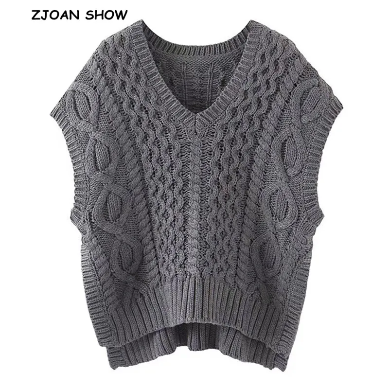 2019 Women Autumn Side Slit Twist Knitting Sleeveless Sweater Retro V neck Loose Pullover Knitwear Vest Casual Jumper Tops
2019 Women Autumn Side Slit Twist Knitting Sleeveless Sweater Retro V neck Loose Pullover Knitwear Vest Casual Jumper Tops