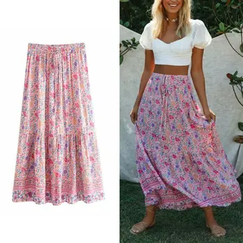 Women's High Waist Boho Skater Floral Skirt Flared Pleated Long Skirt New 
Women's High Waist Boho Skater Floral Skirt Flared Pleated Long Skirt New