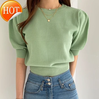2020 women shirts summer spring korean clothes fashion o-neck pullover loose solid color casual puff sleeve sweater women 
2020 women shirts summer spring korean clothes fashion o-neck pullover loose solid color casual puff sleeve sweater women