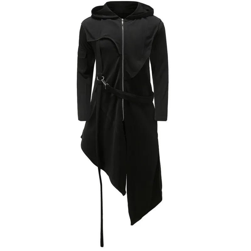 Spring and Autumn New Men's Medium and Long Windbreaker Coat Irregular Zipper Hooded Black Men Trench Coat Belt Men Long Coat
Spring and Autumn New Men's Medium and Long Windbreaker Coat Irregular Zipper Hooded Black Men Trench Coat Belt Men Long Coat