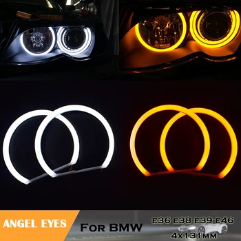

Car styling Dual Color White Yellow LED Angel eyes halo rings for BMW E36 E38 E39 E46 projector 4x131mm auto headlights