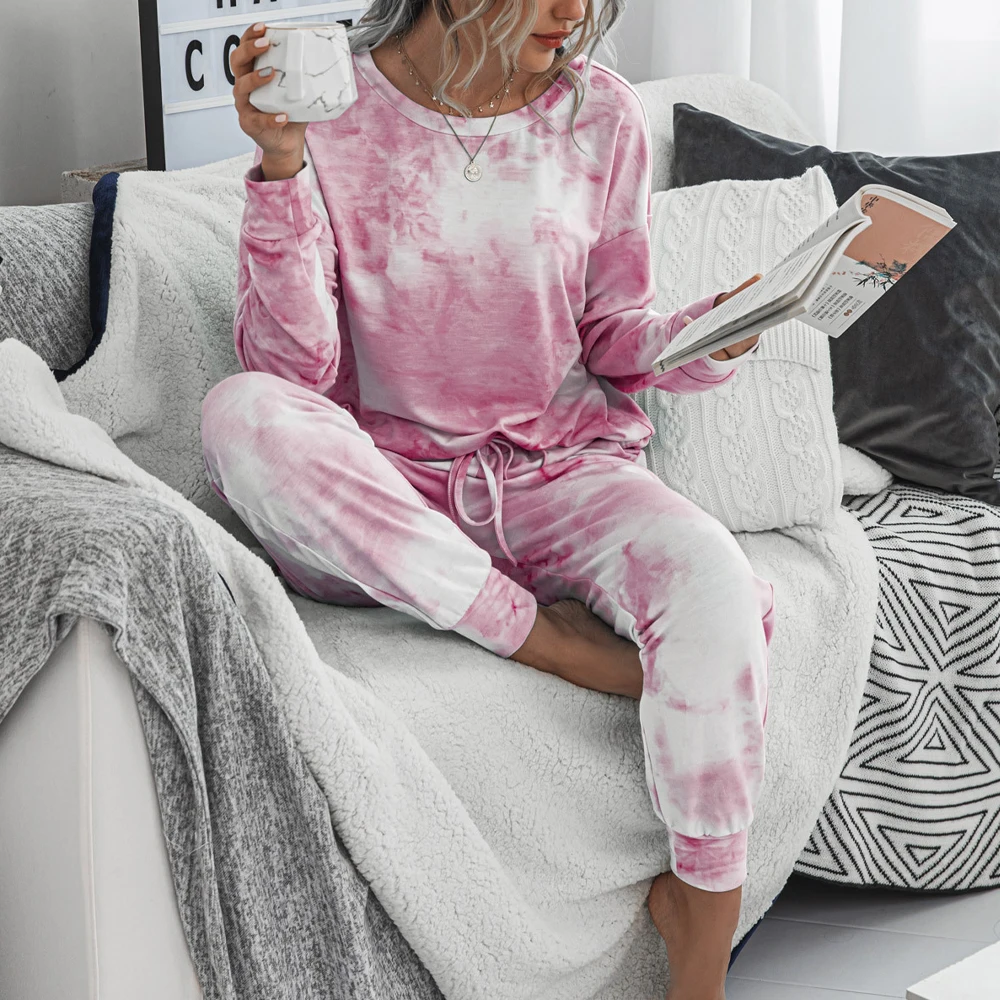 LaSuiveur Womens Tie Dye Sweatsuit Set 2 Piece Outfit Long Sleeve Sweatshirt and Drawstring Sweatpants Tracksuit Jumpsuit Pink S