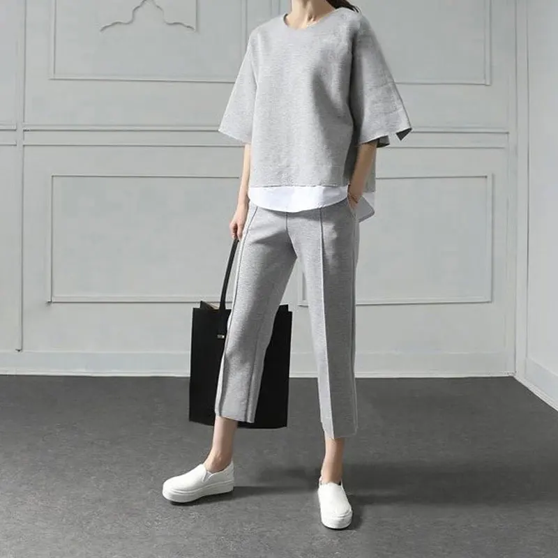 2019 Autumn Casual O-Neck Fake Two Pieces Top 3/4-Length Pants Two-piece Sets Loose Splits Sleeve Cotton Suits
2019 Autumn Casual O-Neck Fake Two Pieces Top 3/4-Length Pants Two-piece Sets Loose Splits Sleeve Cotton Suits