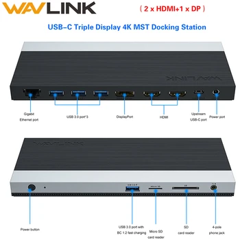USB C Triple Display MST Docking Station 4K 2K@60Hz with 2 HDMI+DP Gigabit Ethernet USB 3.0 PD For Windows Mac OS Laptop Wavlink
USB C Triple Display MST Docking Station 4K 2K@60Hz with 2 HDMI+DP Gigabit Ethernet USB 3.0 PD For Windows Mac OS Laptop Wavlink