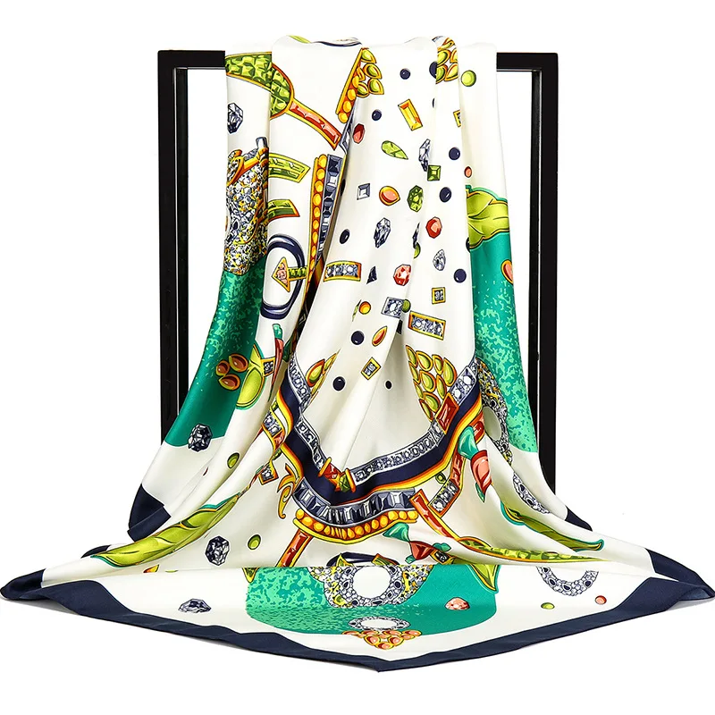 Fashion Style Feather Colored Gems Twill Printed Silk Scarf 90cm Square Head Wraps Turban Headband Muslim Hijabs Scarf for Women 
Fashion Style Feather Colored Gems Twill Printed Silk Scarf 90cm Square Head Wraps Turban Headband Muslim Hijabs Scarf for Women
