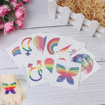 

2pcs Waterproof Rainbow Flag Stickers Tattoos Face Cosmetic Colorful Temporary Tattoo Shinning Butterfly Heart Tattoos Fashion