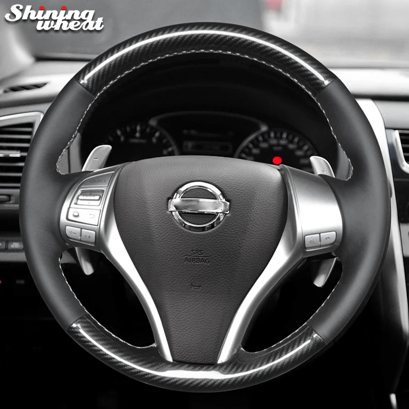 Shining wheat Black Genuine Leather Pu Carbon Fiber Steering Wheel Cover for Nissan 2014 X-Trail QASHQAI Sentra 2013 Teana
Shining wheat Black Genuine Leather Pu Carbon Fiber Steering Wheel Cover for Nissan 2014 X-Trail QASHQAI Sentra 2013 Teana