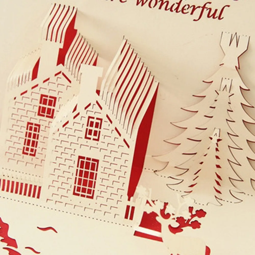 handmade 3d merry christmas house cards 3d stereo