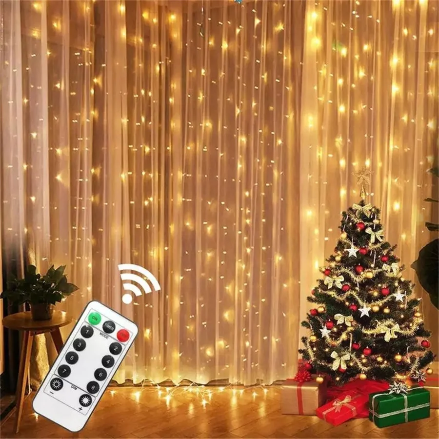 

Remote USB LED Christmas String Lights Outdoor 8 Modes Fairy Garland Curtain Lights For Bedroom Wedding Holiday Party Decoration