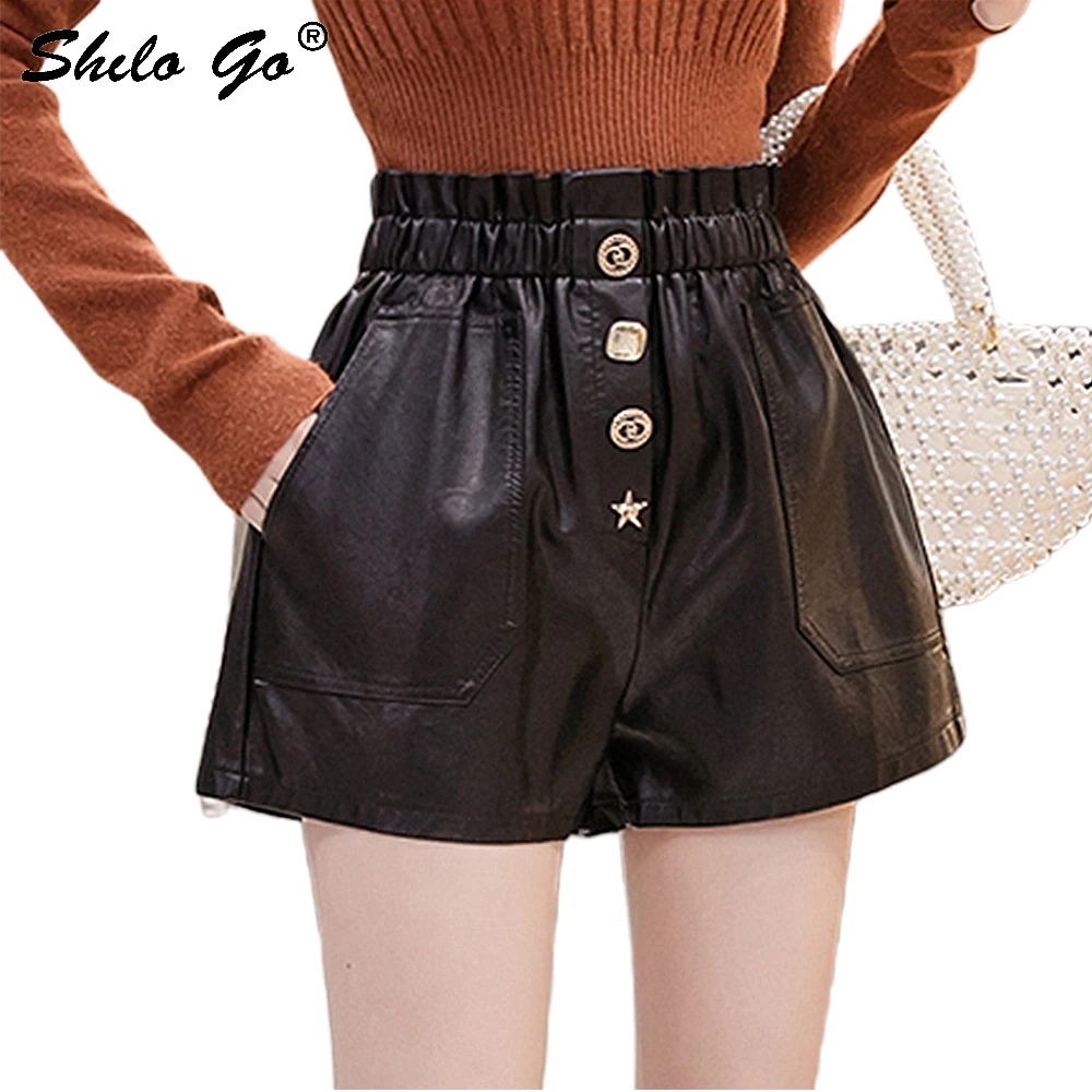 Genuine Leather Shorts Highstreet Elastic Waist Beading Button Front Sheepskin Wide Leg Shorts Women Autumn Winter Casual Shorts
Genuine Leather Shorts Highstreet Elastic Waist Beading Button Front Sheepskin Wide Leg Shorts Women Autumn Winter Casual Shorts