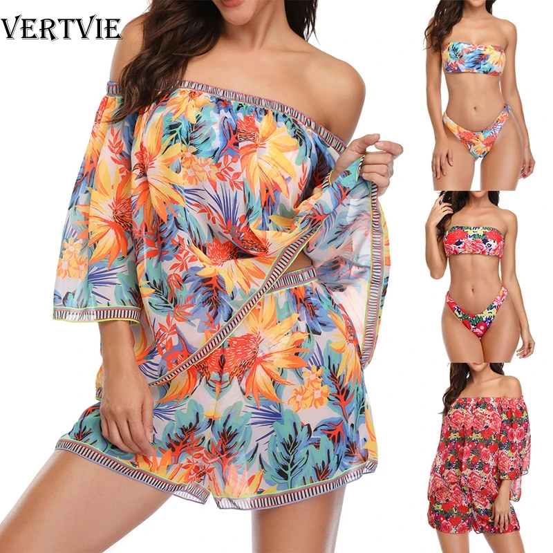 

VERTVIE 2020 New Printed Floral Off-Shoulder 2Piece Swimsuit Women Sexy Swimwear Bathing Suit Sports Girls Swimwear Biquini