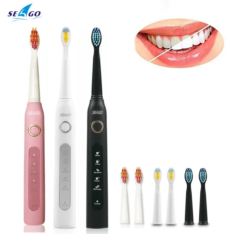 

Seago Electric Toothbrush SG507 Sonic Vibration Electric Teeth Brush Two Minutes Smart Timer Rechargeable Brush 5 Brushing Modes