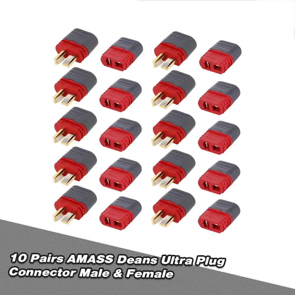 

10 Pairs Original AMASS Deans T Plug Connector Male Female Set for RC Car FPV Racing Drone Quadcopter Multirotor Airplane Parts