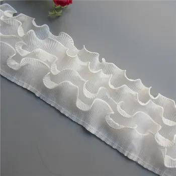 11CM Wide 4-layer Elastic Chiffon Pleated Lace Ruffle Trim Ribbon Fabric Guipure Dress Sewing Craft Handmade DIY White (2yards)