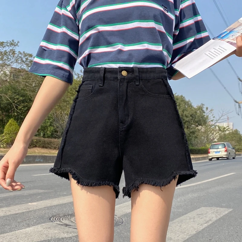 2020 Summer High Waist Ripped Cool Blue And Black Shorts With Tassel Pockets Mini Short Jeans Streetwear Denim Shorts For Women
2020 Summer High Waist Ripped Cool Blue And Black Shorts With Tassel Pockets Mini Short Jeans Streetwear Denim Shorts For Women