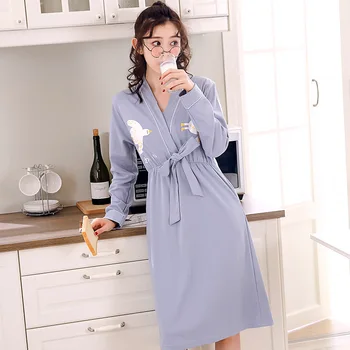 Women Long-sleeved Night Gowns Robe Cardigan Shirt Nightdress Loose Style Solid Colors Blue Black Colors Home Night Gown Cotton
Women Long-sleeved Night Gowns Robe Cardigan Shirt Nightdress Loose Style Solid Colors Blue Black Colors Home Night Gown Cotton