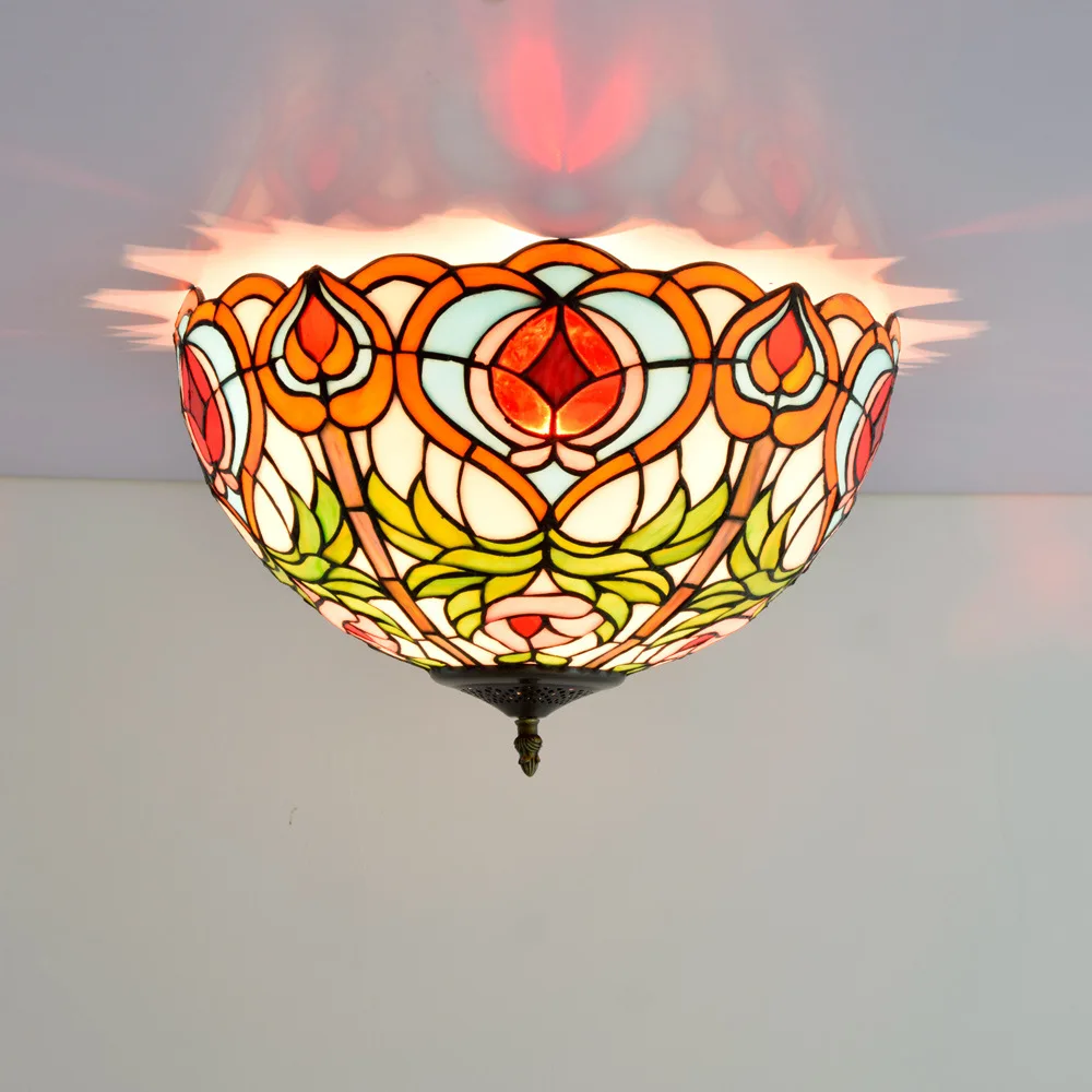 

40cm European-Style Vintage Fairy Tiffany Multi-Color Glass Restaurant Bedroom Corridor Bathroom Glass Ceiling Lamp