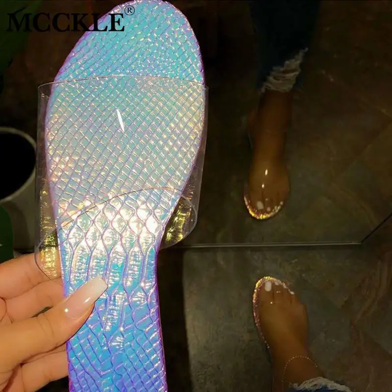 MCCKLE Summer Flat Slippers Women's Transparent PVC Glitter Non Slip Beach Female Slides Open Toe Fashion Comfort Ladies Shoes
MCCKLE Summer Flat Slippers Women's Transparent PVC Glitter Non Slip Beach Female Slides Open Toe Fashion Comfort Ladies Shoes