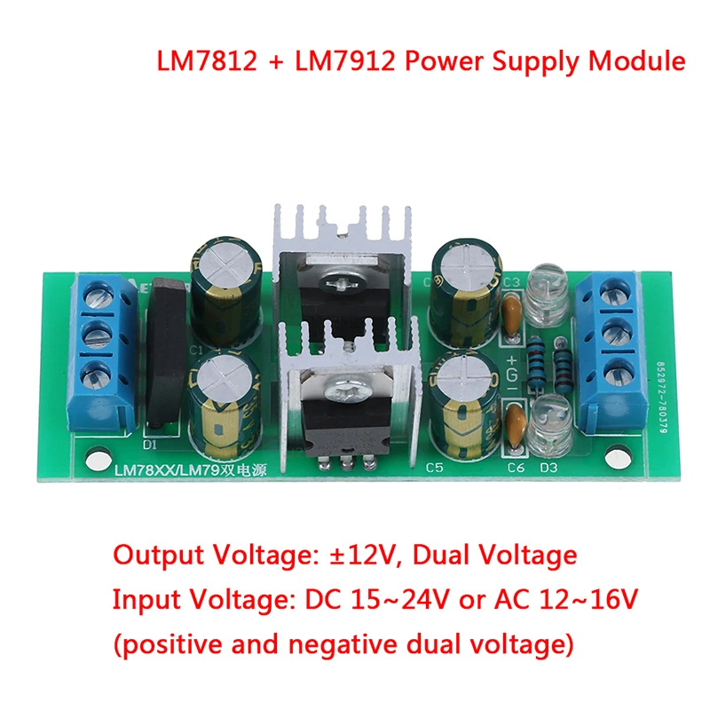 Hot 1pc DC 15~24V LM7812 + LM7912 +- 12V Dual Voltage Regulator Rectifier Bridge Power Supply Module
Hot 1pc DC 15~24V LM7812 + LM7912 +- 12V Dual Voltage Regulator Rectifier Bridge Power Supply Module