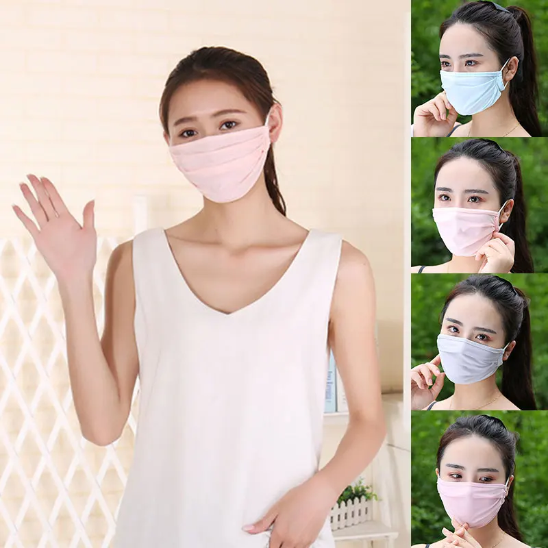 1PC Summer Mask Windproof Mouth Face Mask Sunscreen Masks Women Men Silk k-pop Mouth-Muffle Face Mask UV-Protection Mouth Masks