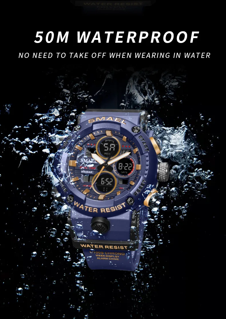 SMAEL Sport Watch Men Waterproof LED Digital Watches Stopwatch Big Dial Clock For Male 8038 relogio masculino Men Watches Quartz SMAEL Sport Watch Men Waterproof LED Digital Watches Stopwatch Big Dial Clock For Male 8038 relogio masculino Men Watches Quartz
