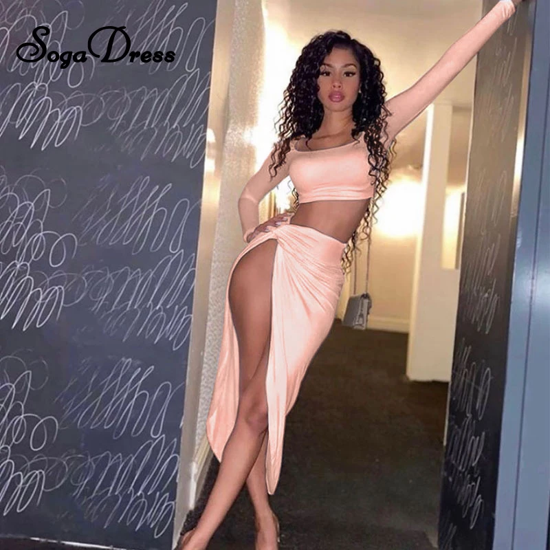SOGA DRESS Sexy Outfits Women Matching Sets Pink Long Sleeve Crop Top High Split Maxi Skirt 2020 Autumn Party Club Two Piece Set
SOGA DRESS Sexy Outfits Women Matching Sets Pink Long Sleeve Crop Top High Split Maxi Skirt 2020 Autumn Party Club Two Piece Set