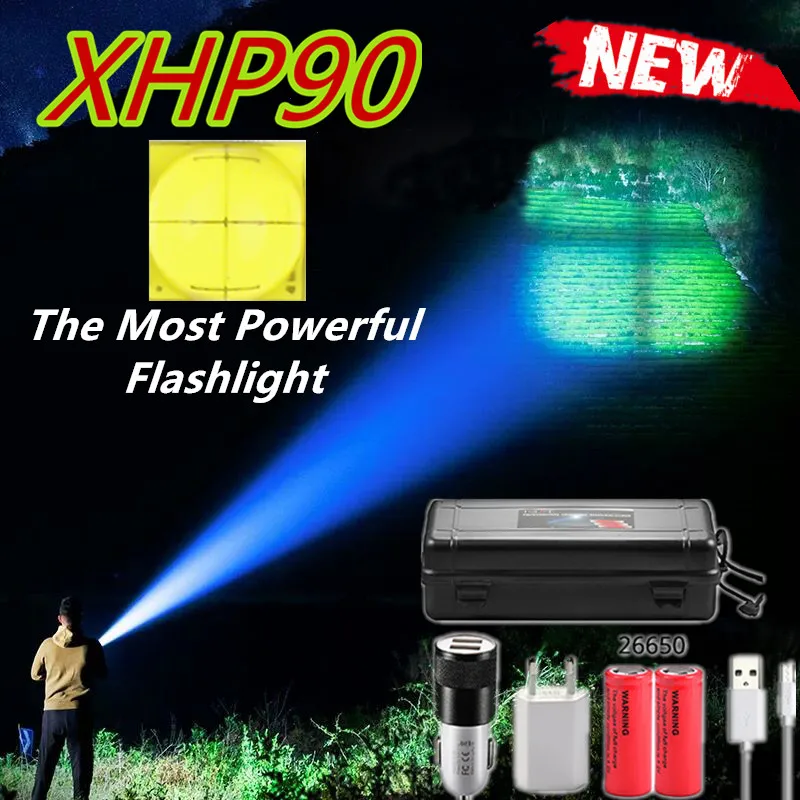 90000LM Dropshipping XHP90 most powerful led flashlight usb Zoom torch 18650 26650 Rechargeable battery XHP70.2 Flashlight
90000LM Dropshipping XHP90 most powerful led flashlight usb Zoom torch 18650 26650 Rechargeable battery XHP70.2 Flashlight
