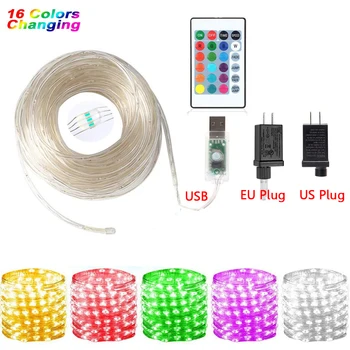Rope Tube String Light 16 colors RGB 50/100/200LED USB Powered/EU Plug/US Plug W/ remote Christmas Fairy Garland Lights Outdoor
Rope Tube String Light 16 colors RGB 50/100/200LED USB Powered/EU Plug/US Plug W/ remote Christmas Fairy Garland Lights Outdoor