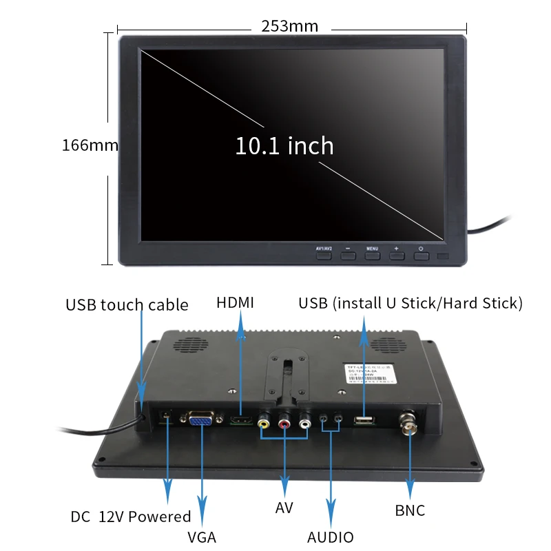 Портативный ЖК монитор 10 1 дюйма HD сенсорный экран компьютерный для ПК HDMI VGA USB