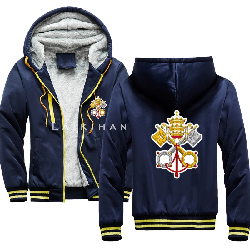 

Styling Holy See Catholic Church Emblem Men's Hoodie Winter Thick Sweatshirts Casual Hooded Cardigan Jackets Zipper Coat 5xl