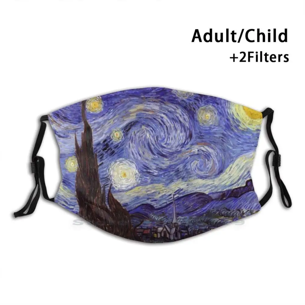 Vincent Van Gogh Starry Night Adult Kids Washable Funny Face Mask With Filter | Аксессуары для одежды
