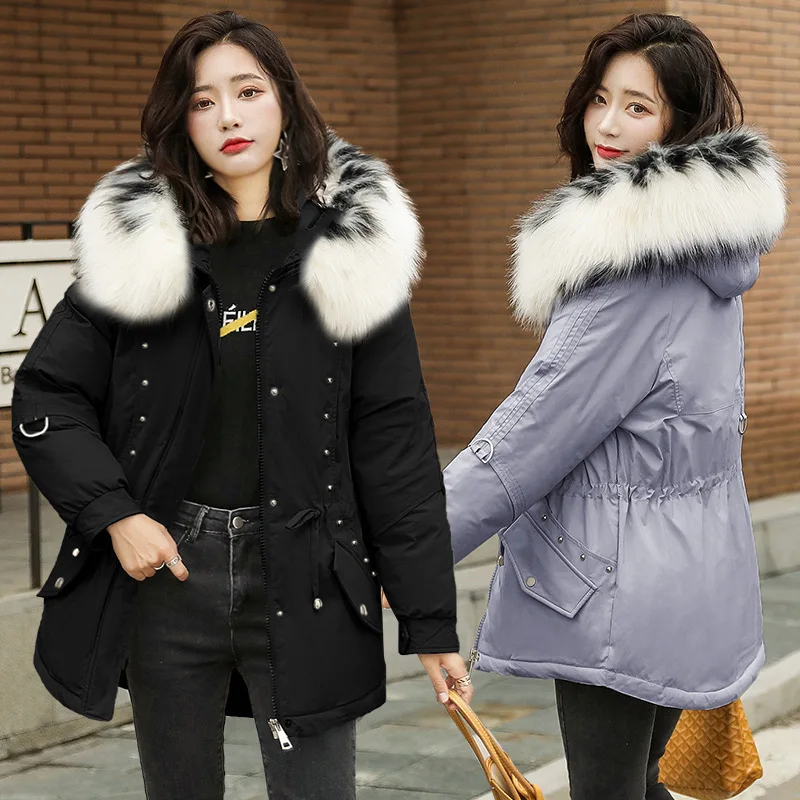 2019 Cotton-padded Clothes Thick Warm Hooded Mid-length Fashion Korean-style Loose-Fit High Imitation Large Fur Collar Rivet Wai
2019 Cotton-padded Clothes Thick Warm Hooded Mid-length Fashion Korean-style Loose-Fit High Imitation Large Fur Collar Rivet Wai