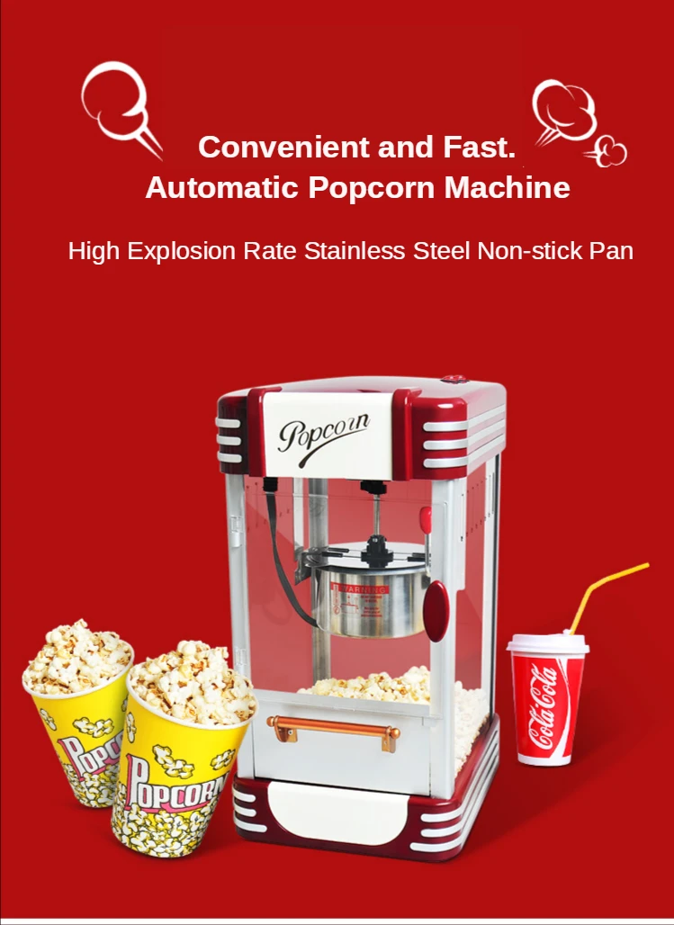 Commercial Household High-explosive Large-capacity Automatic Multi-function Stall Spherical Household Corn Machine, red AJH Portable Popcorn Machine