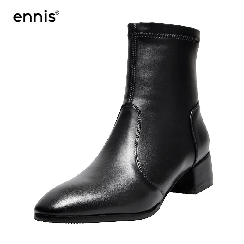 ENNIS 2019 Black Genuine Leather Boots Women Thick Heel Suede Ankle Boots Autumn Winter Stretch Boots Designer Shoes Khaki A9150
ENNIS 2019 Black Genuine Leather Boots Women Thick Heel Suede Ankle Boots Autumn Winter Stretch Boots Designer Shoes Khaki A9150