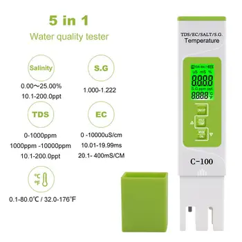 New 5 in 1 TDS/EC/Salinity/S.G./Temperature Meter Digital Water Quality Tester for household, Pools, Drinking Water, Aquarium 
New 5 in 1 TDS/EC/Salinity/S.G./Temperature Meter Digital Water Quality Tester for household, Pools, Drinking Water, Aquarium