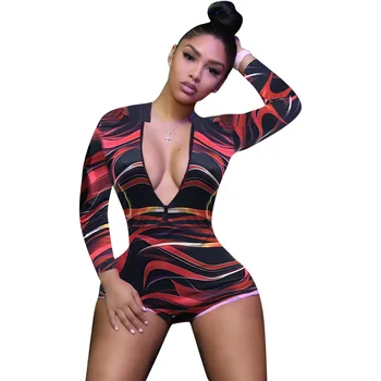Rompers Womens Sexy Wholesale Long Sleeve Zip-up Floral Stripe Print Women One Piece Adult Short Women Jumpsuit
Rompers Womens Sexy Wholesale Long Sleeve Zip-up Floral Stripe Print Women One Piece Adult Short Women Jumpsuit