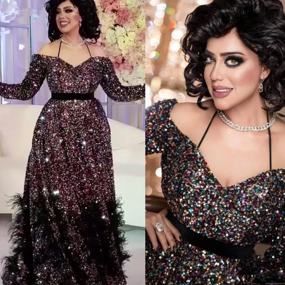 Sparkling-Long-Sleeve-Feather-Prom-Dresses-2020-Chic-Sequined-Off-Shoulder-Evening-Dress-Formal-Gown-Robe