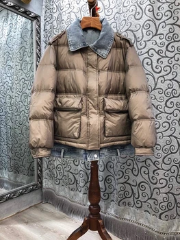 Fall / winter 2020 new women's wear denim stitching lapel and edging long sleeve down jacket 928
Fall / winter 2020 new women's wear denim stitching lapel and edging long sleeve down jacket 928