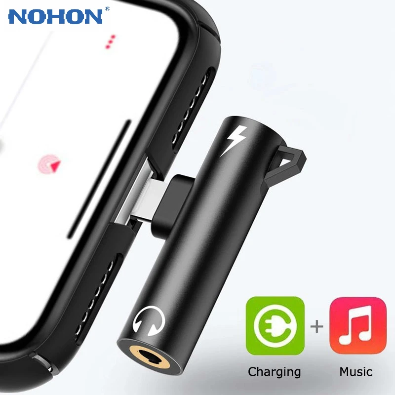 Фото Аудиоадаптер Nohon 2 в 1 для iPhone Lightning/3 5 мм разъем 8 контактов наушников | Мобильные