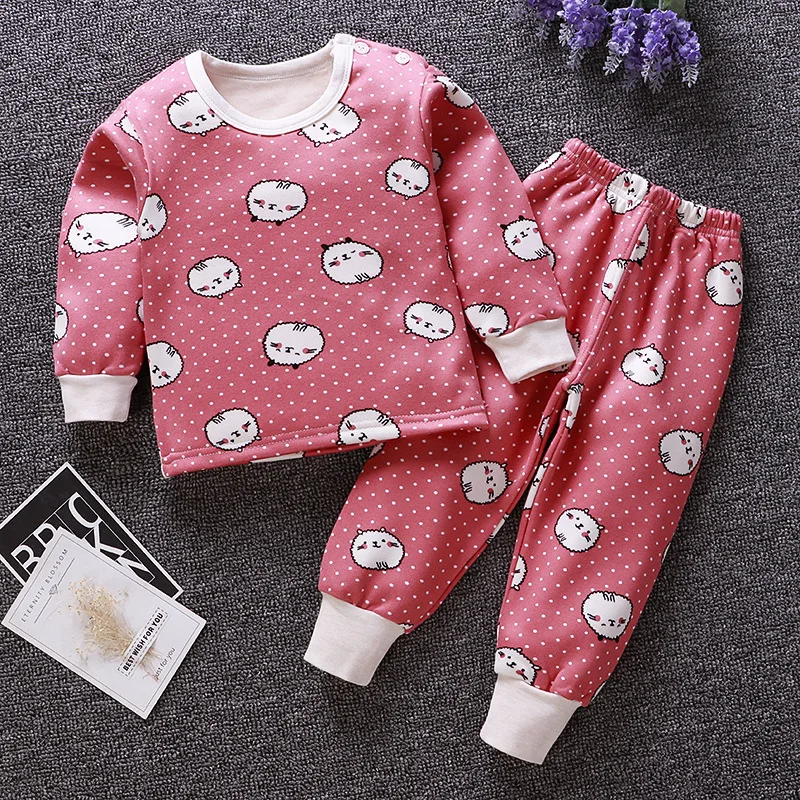 Фото Комплект зимней домашней одежды для маленьких девочек Модный хлопковый плотный