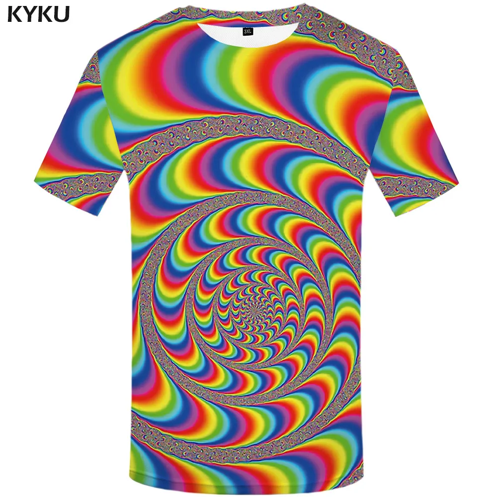 

KYKU Psychedelic T shirt Men Dizziness Funny T shirts Rainbow T-shirts 3d Colorful Tshirt Printed Gothic Anime Clothes