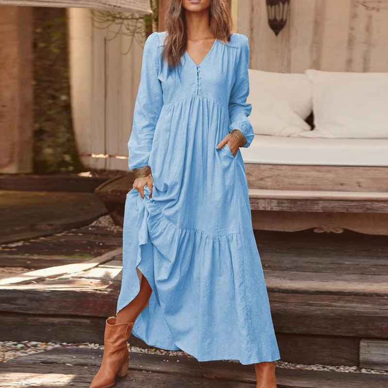 Женские платья Boho с v-образным вырезом Платье Повседневный свободный пляжный